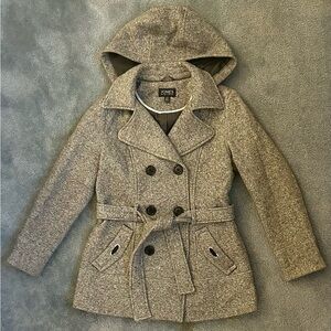 Jones New York Heathered Hooded Pea Coat - Small - Gray